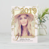 トレンディーエレガント金ゴールド白大理石の写真卒業 招待状 (スタンド正面)