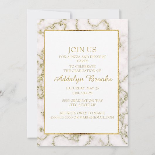 トレンディーエレガント金ゴールド白大理石の写真卒業 招待状 (裏面)