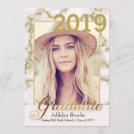 トレンディーエレガント金ゴールド白大理石の写真卒業 招待状