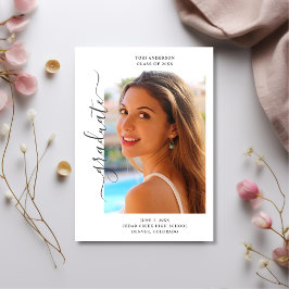 トレンディーエレガント2枚の写真卒業 案内状