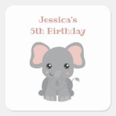 トレンディーエレファントサファリバースデーパーティー スクエアシール (正面)