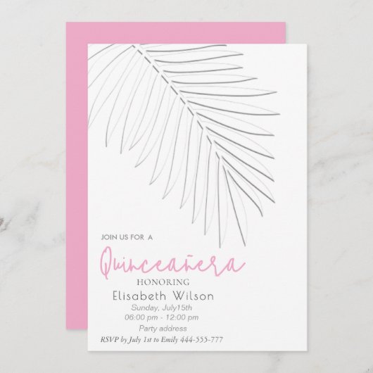 トレンディーエンボスパームミニマリスト文字キンセアニラ 招待状 (正面/裏面)