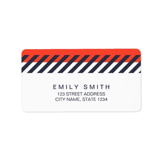 トレンディーオレンジとダークブルーのストライプアドレス ラベル (正面)