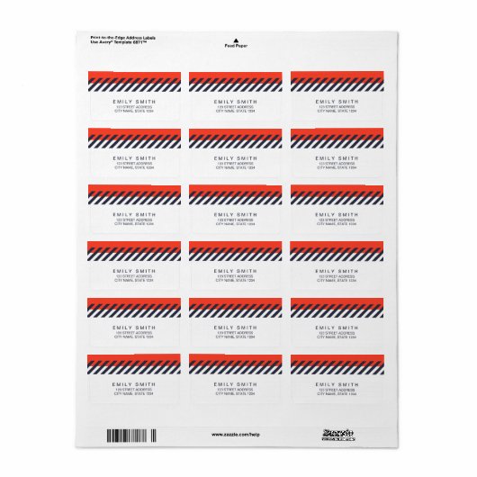 トレンディーオレンジとダークブルーのストライプアドレス ラベル (フルシート)