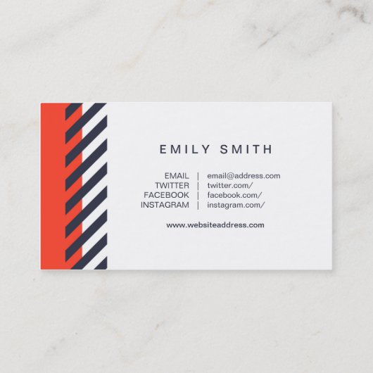 トレンディーオレンジとブルーのストライプソーシャルメディア 名刺 (裏面)