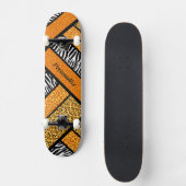 トレンディーオレンジアフリカアニマルプリント名 スケートボード (正面)