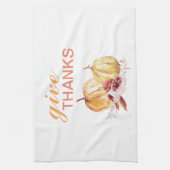 トレンディーオレンジアンドレッド与え感謝してい&パンプキン キッチンタオル (縦)