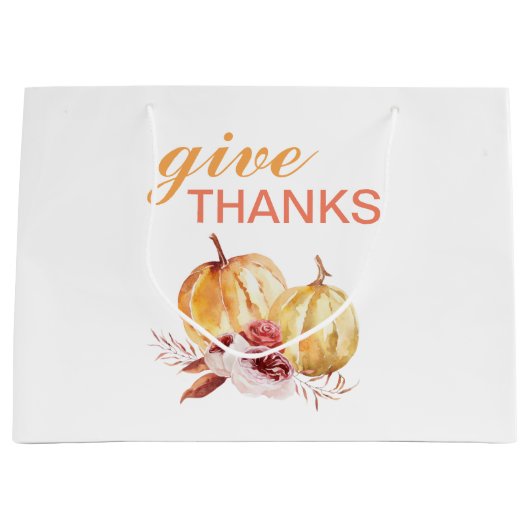 トレンディーオレンジアンドレッド与え感謝してい&パンプキン ラージペーパーバッグ (正面)