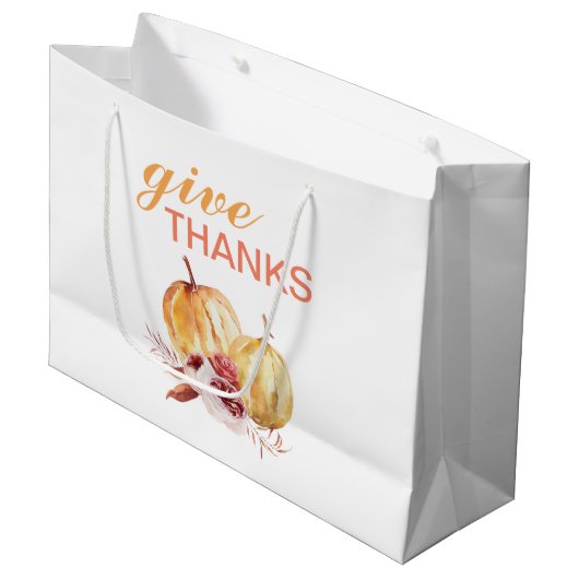 トレンディーオレンジアンドレッド与え感謝してい&パンプキン ラージペーパーバッグ (正面アングル)