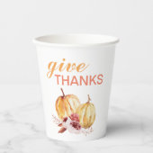 トレンディーオレンジアンドレッド与え感謝してい&パンプキン 紙コップ (正面)