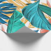 トレンディーオレンジイエローグリーントロピカルジャングル葉 ラッピングペーパー (角)