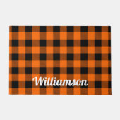 トレンディーオレンジオータムハロウィンバッファロープレイド ドアマット (正面)