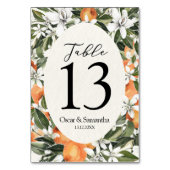 トレンディーオレンジフラワーズ&リーフ美しいフレーム テーブルナンバー (正面)