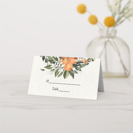 トレンディーオレンジフラワーズ&リーフ美しいフレーム プレイスカード (正面)