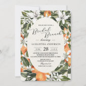 トレンディーオレンジフラワーズ&リーフ美しいフレーム 招待状 (正面)