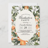 トレンディーオレンジフラワーズ&リーフ美しいフレーム 招待状 (正面)