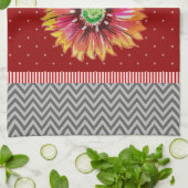 トレンディーオレンジフラワーダークレッドグレーキッチンタオル キッチンタオル (折り畳み)