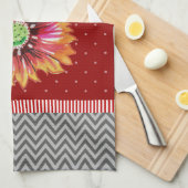 トレンディーオレンジフラワーダークレッドグレーキッチンタオル キッチンタオル (四つ折り)