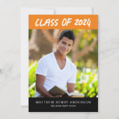 トレンディーオレンジブラック写真卒業 招待状 (正面)