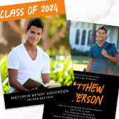 トレンディーオレンジブラック写真卒業 招待状