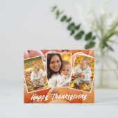 トレンディーオレンジレッドファミリーフォトサンクスギビング ポストカード (スタンド正面)
