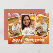 トレンディーオレンジレッドファミリーフォトサンクスギビング ポストカード (正面/裏面)