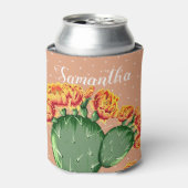トレンディーオレンジ色の花とげのあるナシサボテン缶 缶クーラー (缶正面)
