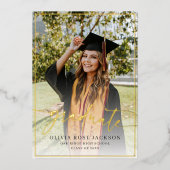 トレンディーカジュアルモダン写真の卒業金ゴールド 箔招待状 (正面)