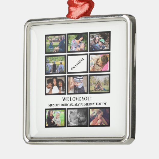 トレンディーカスタムおばあちゃん母の日11フォトコラージュ メタルオーナメント (左)