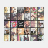 トレンディーカスタムのモノグラム付きフォトグリッド フリースブランケット (正面(横))