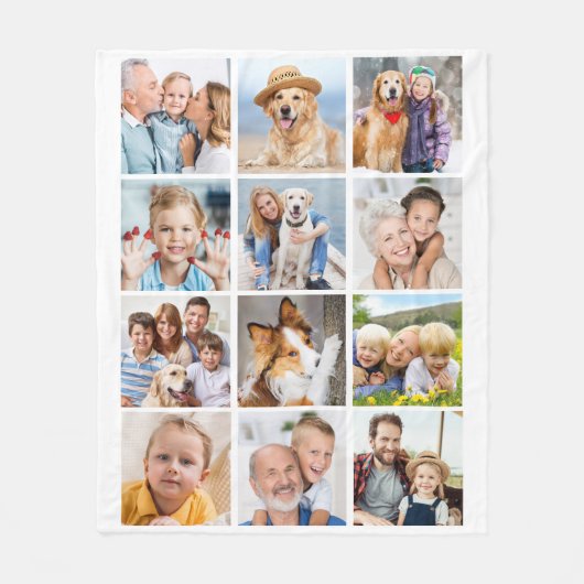 トレンディーカスタム12写真コラージファミリー誕生日 フリースブランケット (正面)