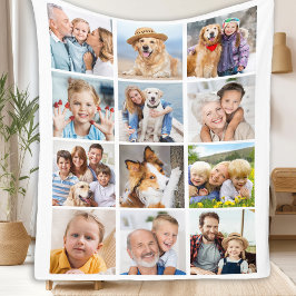 トレンディーカスタム12写真コラージファミリー誕生日 フリースブランケット