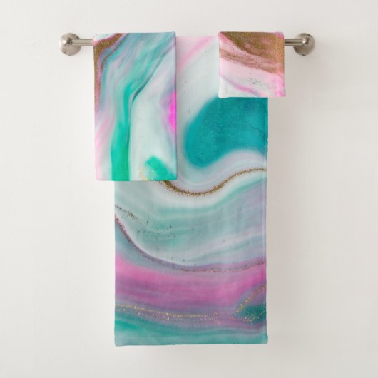 トレンディーカッコいいカラフル大理石パターン金ゴールドTouch バスタオルセット (インサイチュ)