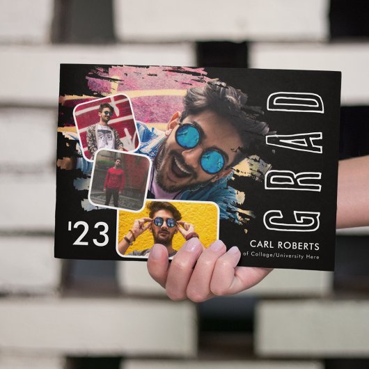 トレンディーカッコいいスマッジ4写真コラージュの卒業式An 案内状