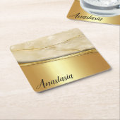 トレンディーカッコいい金ゴールド大理石 スクエアペーパーコースター (アングル)