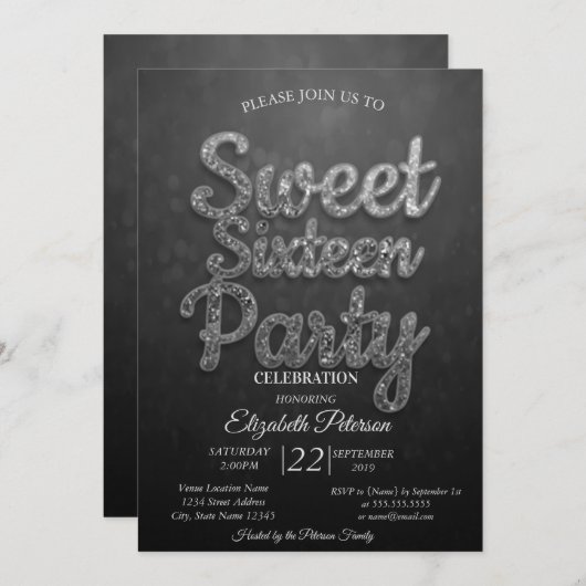 トレンディーカッコいい《写真》ぼけ味スウィート16パーティー 招待状 (正面/裏面)