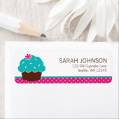 トレンディーカップケーキピンク水玉模様 ラベル (インサイチュ)