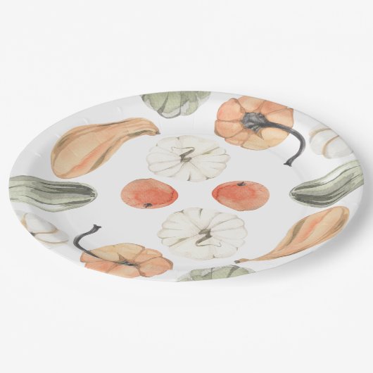 トレンディーカラフルかぼちゃ模様 |秋の雰囲気 ペーパープレート (アングル)