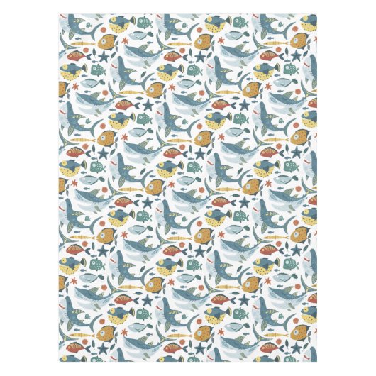 トレンディーカラフルかわいいサメザシーズテーマ テーブルクロス (正面)