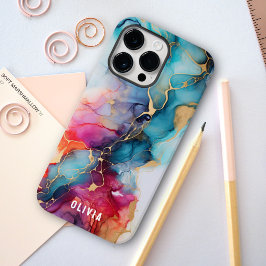 トレンディーカラフルアルコールインクテクスシアン金ゴールド Case-Mate iPhone 14 PRO MAXケース