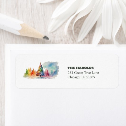 トレンディーカラフルウィンターワンダーランドウォーターカラー ラベル (インサイチュ)