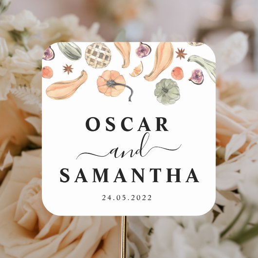 トレンディーカラフルウォーターカラーパンプキン |秋の雰囲気 スクエアシール