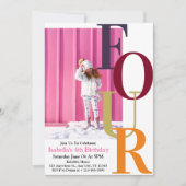 トレンディーカラフルガールフォー誕生日写真 招待状 (正面)