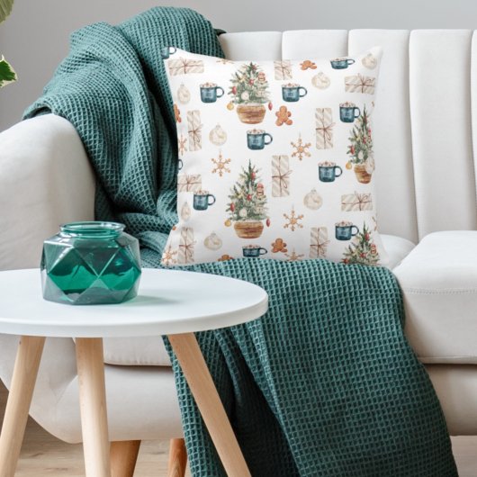 トレンディーカラフルクリスマスパターン |水彩 クッション