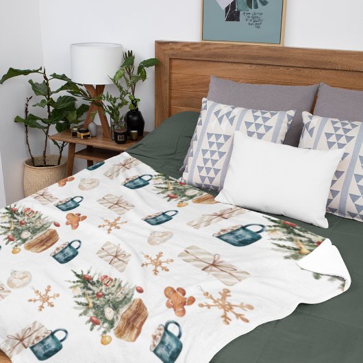 トレンディーカラフルクリスマスパターン |水彩 フリースブランケット