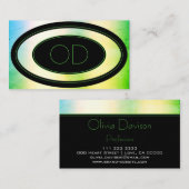 トレンディーカラフルグラデーションクールカスタムティール（緑がかった色）モノグラムの 名刺 (正面/裏面)