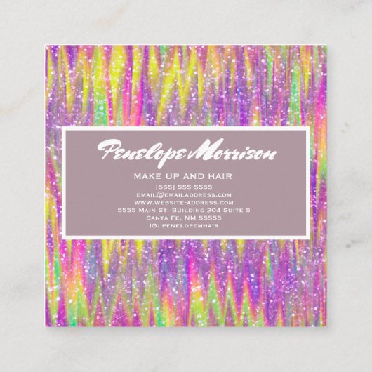 トレンディーカラフルグリッターメイクアップアーティスト&ヘア スクエア名刺 (裏面)