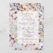 トレンディーカラフルシャイニーストーンズテラゾピンクデザイン 招待状 (正面/裏面)