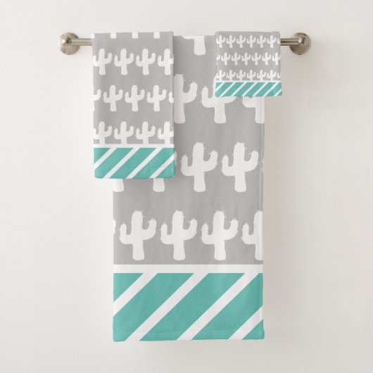 トレンディーカラフルジオサボテンのパターン灰色 バスタオルセット (インサイチュ)