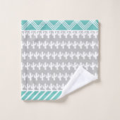 トレンディーカラフルジオサボテンのパターン灰色 バスタオルセット (ウォッシュタオル)